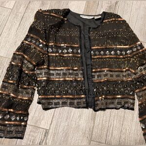 Vintage Night Vogue Silk Embellished Black and Gold Blazer